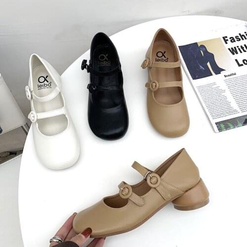 Vintage Double round buckle belt mary janes woman flats moccasins round toe sneakers women shoes shallow low round heels loafers
