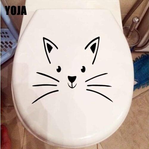 YOJA 23.1X19.1CM Cute Cat Face Toilet Seat Sticker Wall Decal Home Decoration T5-0159