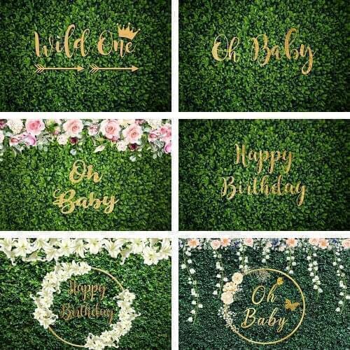 Green Leaf Backdrops Girl Boy Oh Baby Shower Wild One Birthday Floral Gold Crown Photography Background Photo Studio Props Decor