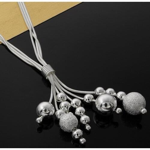 Hot elegant 925 Sterling Silver Tassel Snake Chain Beads Necklaces for woman Charms Jewelry Fashion Party wedding Gifts