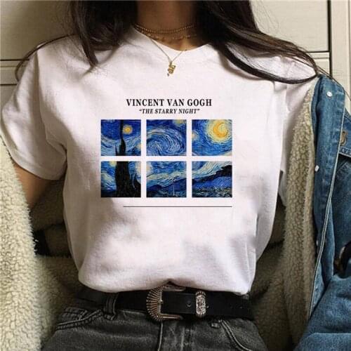 Women T-shirts Vintage Van Gogh Starry Night Short Sleeve T-shirt Retro Aesthetic Oil Paint Oversized T-Shirt Female Top Tees