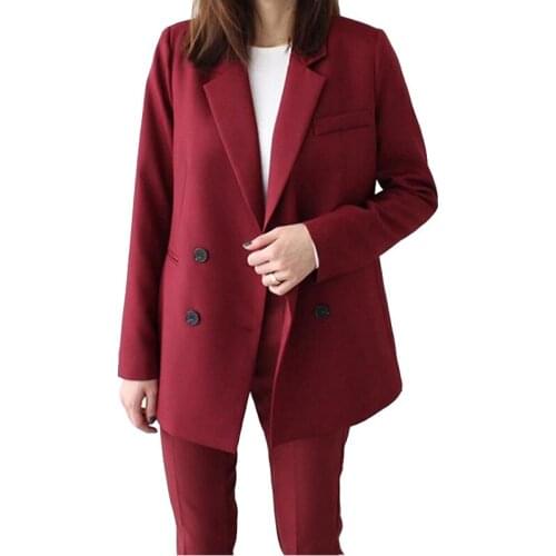 Oversize Spring Autumn Office Two pieces set Women Double breasted Casual Blazer Top Suit and Elastic waist Harem Pants Set G982