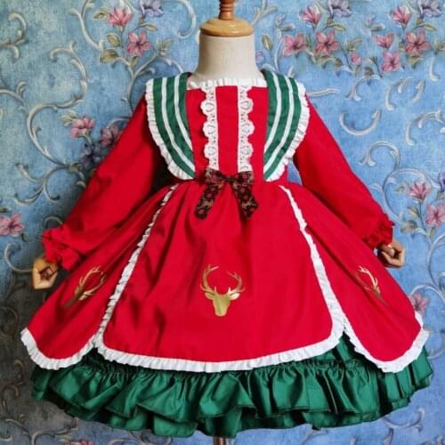Winter baby girl Lolita Charistmas Dress Long Sleeve Red Vintage Spanish Princess party ball gown Dress