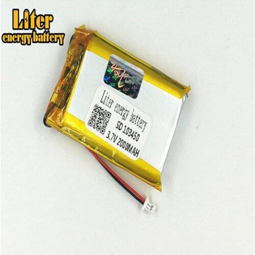 1.0MM 2pin connector Lithium Battery 3.7v 103450 2000mah Rechargeable Li Polymer Battery PL LiPo Battery with Wires