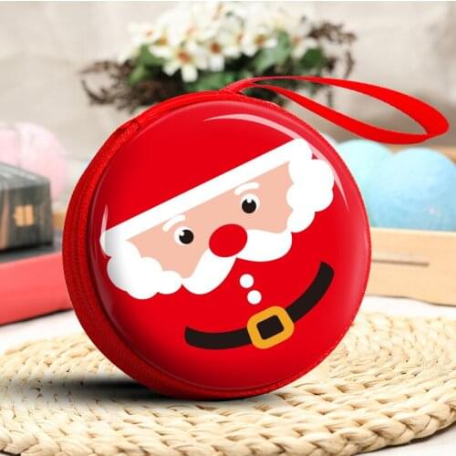 1PC Christmas Santa Claus Snowman Kid Round Wallet Zipper Coin Purse Card Bag Change Purse Pouch Bag Storage Box QA 230