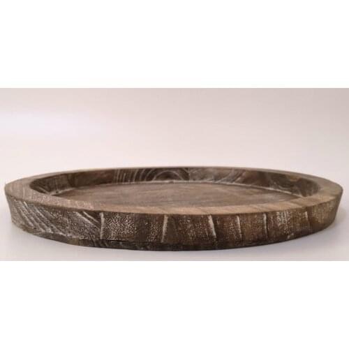 1Pc Home Round Candle Tray Wooden Simple Candle Holder Table Decor Light Brown