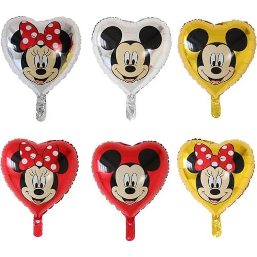10pcs 18inch Mickey Minnie Heart Shaped Foil Helium Balloons Birthday Theme Party Decoration Baby Shower Air Globos Kids Toys