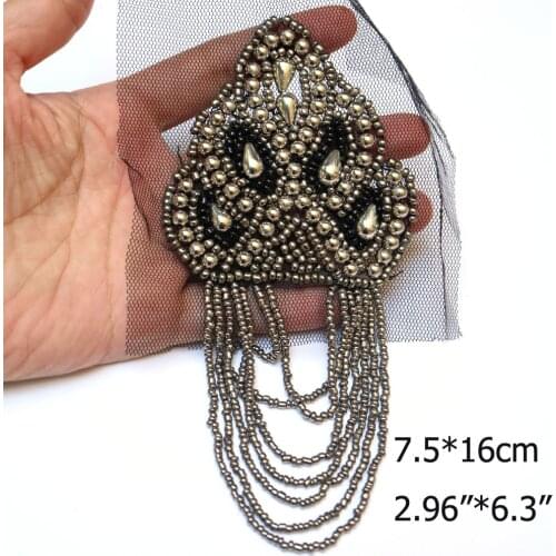 2pcs/set black tassel Beaded epaulette for clothes Punk Coat Suit DIY Fashion Tassel Badge Epaulets Shoulder Patches appliques