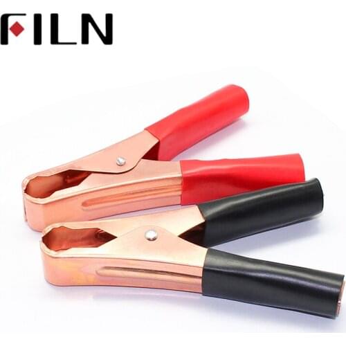2Pcs/lot 100mm 50A Promotion Car Alligator Clips Battery Clamps Crocodile Clip Golden Plated Red and Black