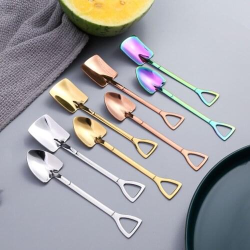 2PCs/Set Stainless Steel Retro Iron Shovel Spoon for Coffee Ice Cream Creative tea-spoon Dessert shovel Tableware Tool Cutlery