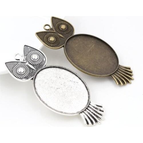 5pcs 30x40mm Inner Size Antique Silver Plated and Bronze Owl Cabochon Base Setting Charms Pendant