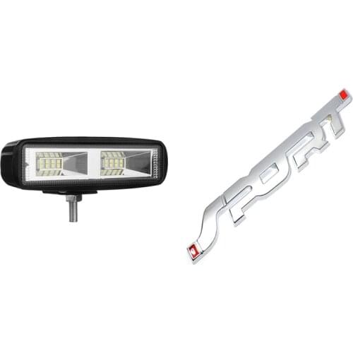 6 Inch 48W 16 Led Work Light Bar Flood Beam Bar & SPORT Logo Emblem Car Trunk Fender Badge 3D Sticker Metal Decal