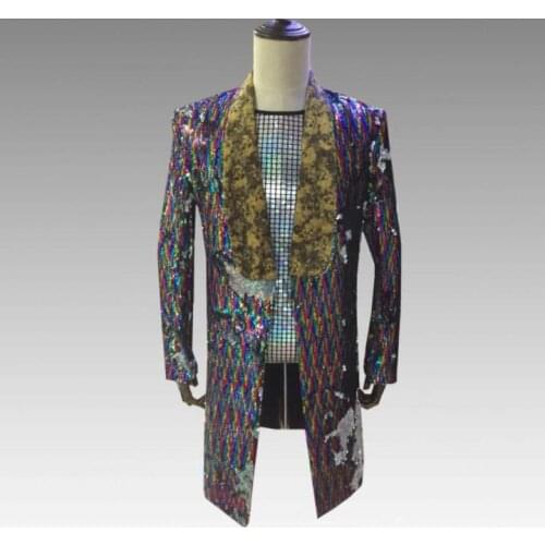 Multicolour sequins blazer men suits designs jacket mens stage costumes singers clothes dance star style dress punk masculino