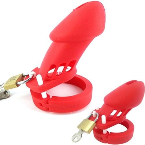 CB6000 CB6000S Red Male Silicone Chastity Device Penis Lock Cock Cage with Brass Lock Adult Sex Toy for Men Chastity Belt G7-2-6