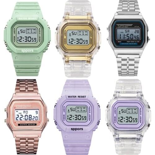 PCV/F91W Steel Strap Watch LED Digital Watch Square Women Watches Vintage Sports Military Watches Electronic Wrist Band Clock