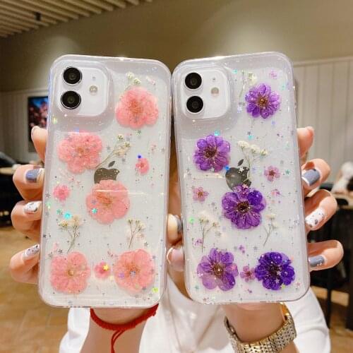 USLION Dried Flowers Soft Silicone Phone Case For iPhone 7 8 Plus X XS XR XSmax Clear Shockproof Cover For iPhone 11 12 Pro Mini