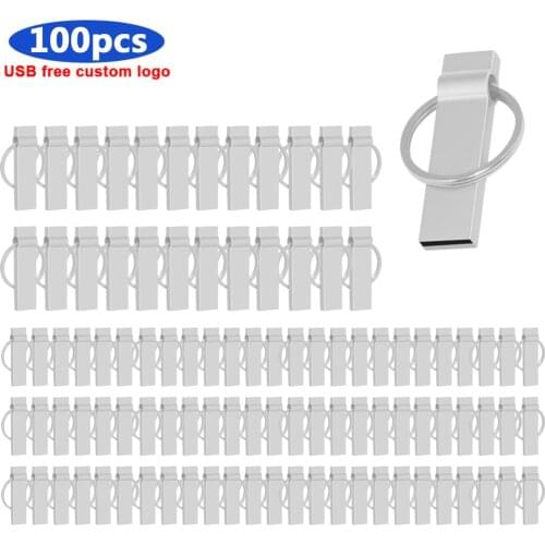 Bulk 100pcs free Customize logo usb flash drive Real capacity 64GB 32GB 16GB 8GB 4GB pen drive waterproof metal usb 2.0 stick