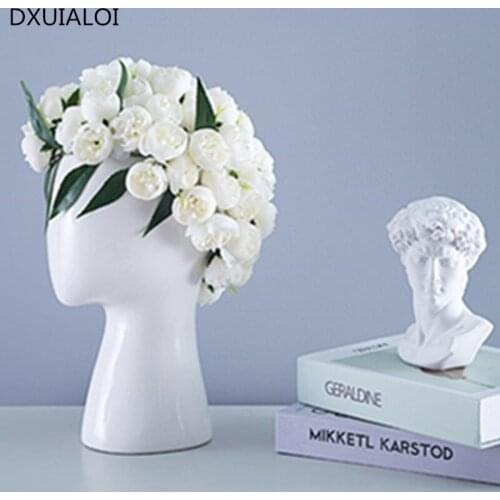 Nuevo Modelo de jarrón de cerámica con cabeza humana, retrato creativo, arreglo floral de agujero redondo, adornos decorativos