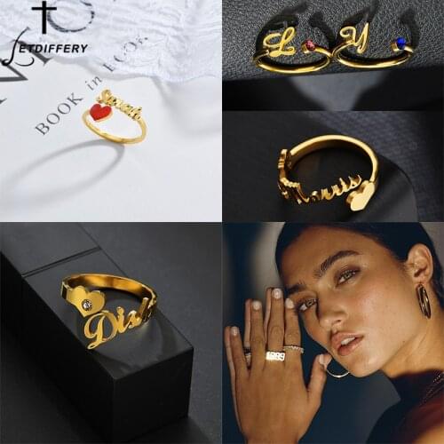 Letdiffery New Custom Ring Personalized Double Name Rings Stainless Steel Adjustable Women Wedding Unique Engagement Gifts