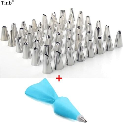 50pc/set Dessert Decorators Silicone Icing Piping Cream Pastry Bag +48 Stainless Steel Piping Icing Nozzle for Cream Pastry Tool