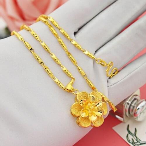 Korean Fashion Gold Necklace Choker WomenS Wedding Engagement Jewelry No Fade Elegant Flower 14k Yellow Gold Pendant Necklace