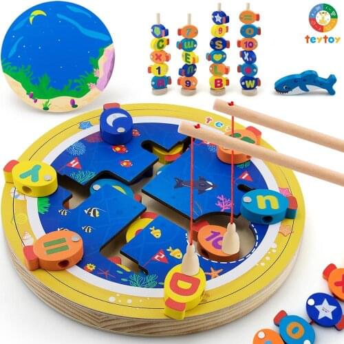 Teytoy Magnetic Wooden Fishing Game, Alphabet Color Catching Counting Preschool Board Games,Fine Motor Skill Toy ,montessori toy