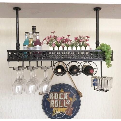 Metal Iron Wine Glass Rack Ceiling Hanger Upside Down Wine Goblet Glass Cup Bottle Holder Storage Organizer Shelf Bar Pub Rack