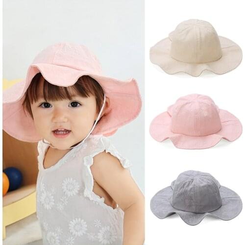 Cute Bowknot Baby Wide Brim Hats Princess Breathable Summer Thin Sun Hat Basin Cap Travel Beach Cap Windproof Cotton Cap