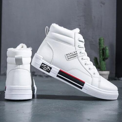 Winter men shoes high-top Walking Shoes black shoes for men Keep warm Canvas shoes men fashion Leather Casual Shoes 40