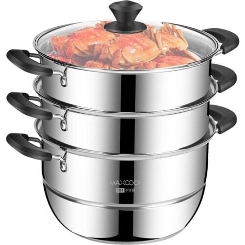 304 Stainless Steel Steamer Set Vegetable Steam Pot Kitchen Saucepan with Tempered Glass Lid