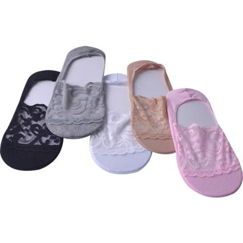 5 Pairs Transparent Short Lace Socks Women Summer Hollow Out Boat Socks Slippers Female Soft Low Invisible Socks Sexy Hosiery