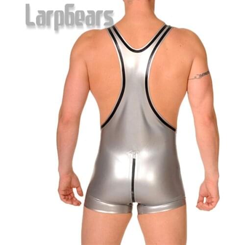 New Sliver with Black Latex Jumpsuit Tank Latex Rubber Bodysuit Custom made