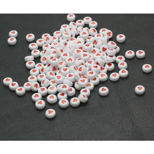 Wholesale 500pcs/lot White And Red Love Heart Acrylic Flat Round Spacer Beads For Diy Jewelry Making 7x3mm