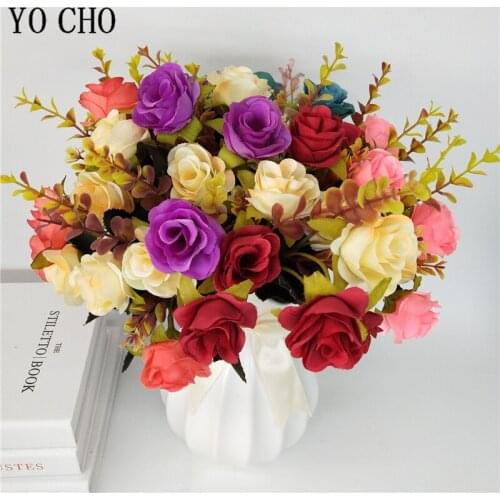 Autumn 10 Heads Silk Roses Flore Bunch Artificial Flowers Small Roses Wedding Festival Supplies Home Decor Fake Flowers Bouquet