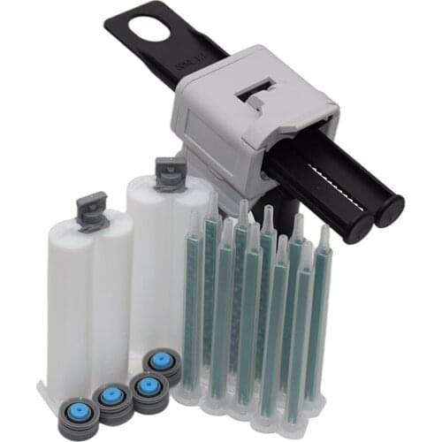 50ml Manual Caulking Gun 1:1 AB Glue Gun with 10pcs 115mm Static Mixing Nozzle and 2pcs 50ml 1:1 Empty Dual-Barrel Cartridge Set