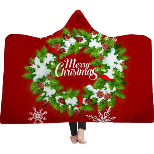 Christmas Hooded Blanket for Adult kids gift print Arctic Fleece Cape soft Wearable blankets for beds winter warm L009