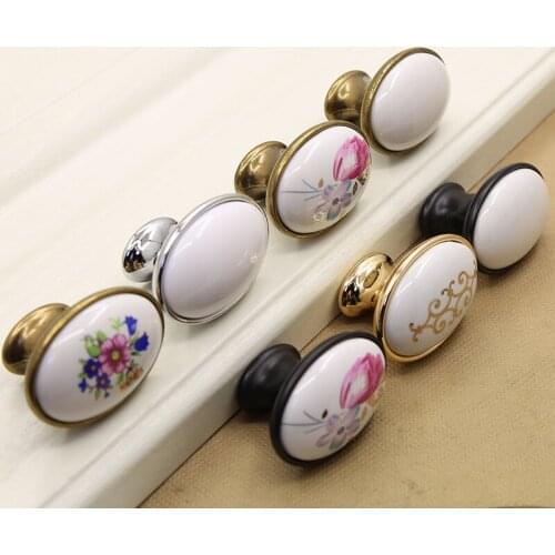 Shoe cabinet wardrobe drawer cupboard ceramic pastoral black and white oval single hole handle style modern