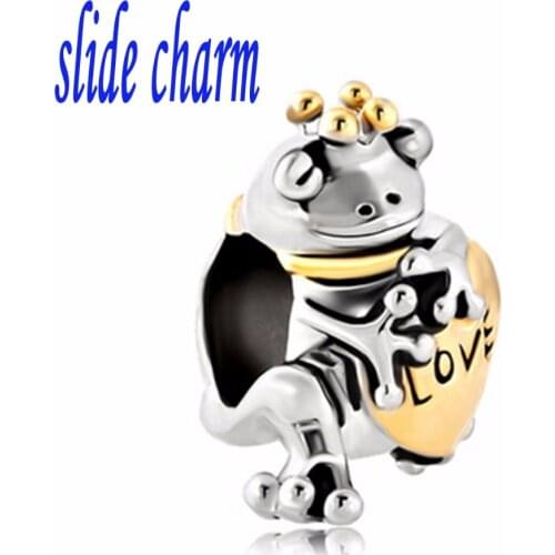 Slide charm Free shipping amphibian frog prince love story charm beads fit Pandora bracelet