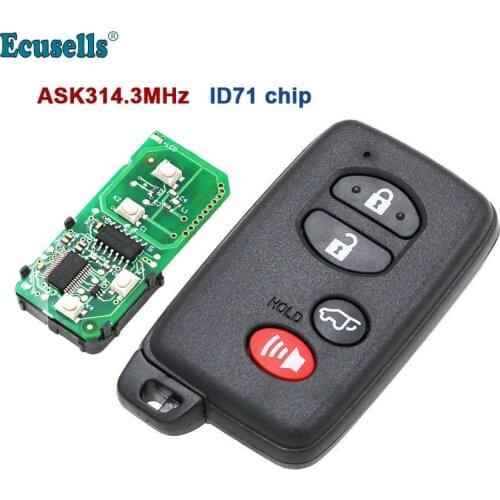 Smart 3+1 suv button Remote Key ASK314.3Mhz ID71-0140 Use for Toyota Camry Reiz Prado Avalon 2005-2010 TOY48 emergency key