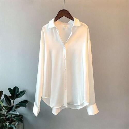 High Quality Elegant Imitation Silk Blouse Spring Women Fashion Long Sleeves Satin Blouse Vintage Femme Shirts