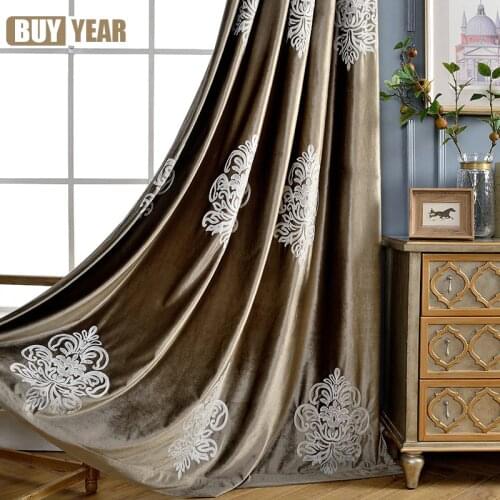 High-grade Velvet Embroidered Coffee Curtains Modern Simple Italian Velvet Embroidery Curtains for Living Room Bedroom Curtains