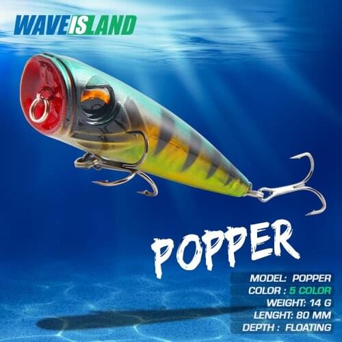 WAVEISLAND New Popper Fishing Lures Floating Water 14g 8cm Bionic Mino Isca Artificial Saltwater Lures Whopper Trolling Baits