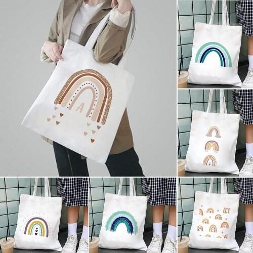 Ladys Rainbow Leopard Print Shoulder Canvas Bags Fashion Simplicity Eco Shopping Handbag Tote Bags Outdoor Travel Storage Bag