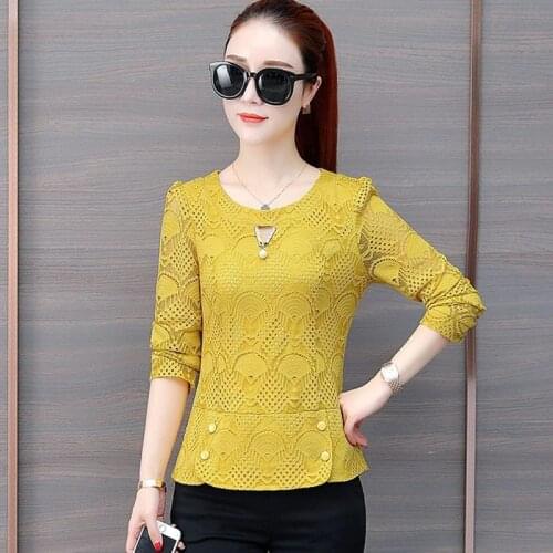 Women Spring Autumn Style Lace Blouses Shirts Lady Casual Long Sleeve O-Neck Lace Blusas Tops DF8002