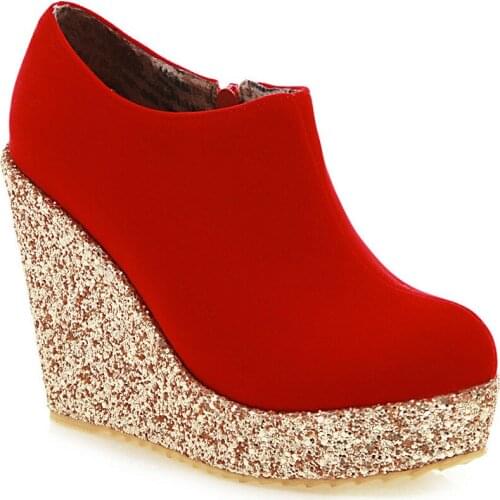 Early spring wind 2019 new high-heeled wedge sequined single shoes women 40-43