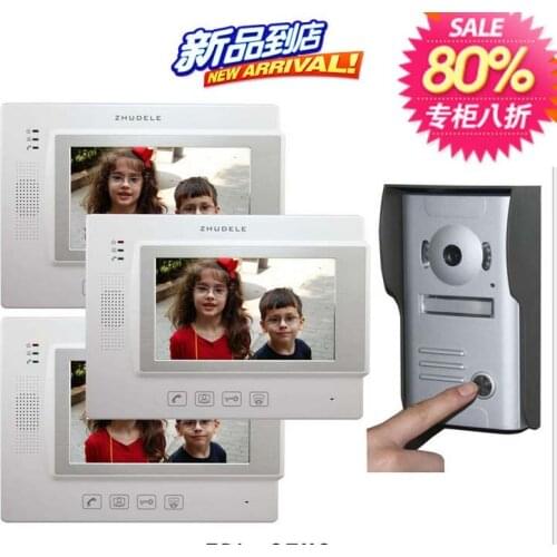 ZHUDELE International quality new 7: video door phone,touch key screen + 700 TVL HD camera, support extra CCTV CAMERA, 1 TO 3