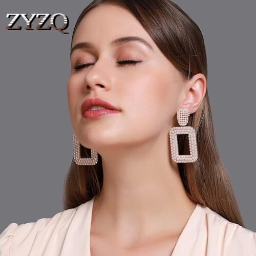 ZYZQ Baroque Temperament Faux Pearl Earrings Exaggerated Long Geometric Square Earrings For Women