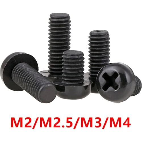 100pcs Nylon round screw M2 M2.5 M3 M4 Black Plastic Nylon Round Pan Phillips Head Machine Screw Bolts Hex Nuts length 4-30mm
