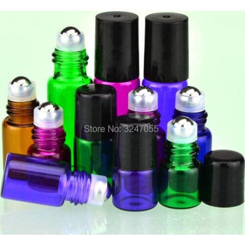 1ml2ml5ml Empty Cosmetic Glass Roll on Essential Oil Bottle, Mini Roll on Blue/Green/Brown/Fuchsia/Purple Perfume Vial Container