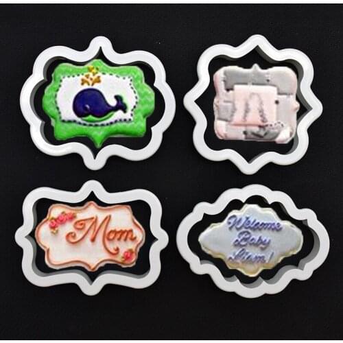 4Pcs/Lot Plaque Cutter Cookies Frame Cake Oval Square Rectangle Fancy Fondant Cake Printing Mould Baking Cookie Mould